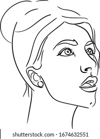 The portrait of a girl painted with lines