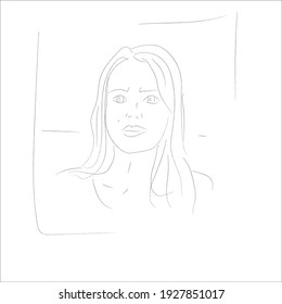 portrait of a girl pencil sketch. print for a t-shirt. not a neat portrait. eyebrows, lips, woman.
