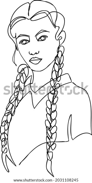 Portrait Girl Pigtails Vector Line Art Stock Vector (Royalty Free ...