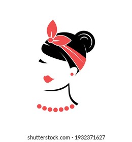 Portrait of a girl with in pin-up style. View front. Isolated vector illustration