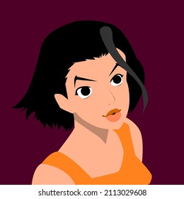 Portrait of a girl with plump lips. Avatar for social networks. Vector illustration in a flat style.