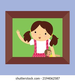portrait of a girl with ponytails in a photo frame