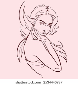 Portrait of a girl posing vector for card, decoration, illustration