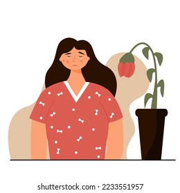 Portrait girl sad and cry ilustration character vector art