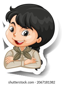 Portrait of girl in safari outfit cartoon character sticker illustration