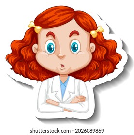 Portrait of a girl in science gown cartoon character sticker illustration