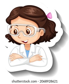 Portrait of a girl in science gown cartoon character sticker illustration