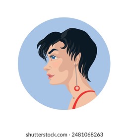 Portrait of a girl with short hair in profile. An avatar for a social network. Vector flat illustration