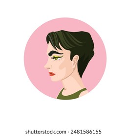 Portrait of a girl with short hair in profile. An avatar for a social network. Vector flat illustration