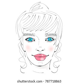 Portrait of a girl sketch illustration on white background.