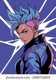 Portrait of a Girl With Spiky Hair and Wearing a Jacket Vector Illustration