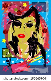 Portrait of a girl with sunglasses, pop art background vector