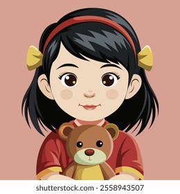 Portrait of a girl with a teddy bear in her hands. Vector illustration