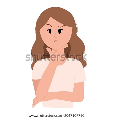 Portrait of a Girl Thinking Confuse Hand on Chin Wondering Confused Think Illustration