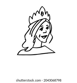 Portrait of a girl with a tiara on her head. A character drawn by hand. Sketch. Vector illustration