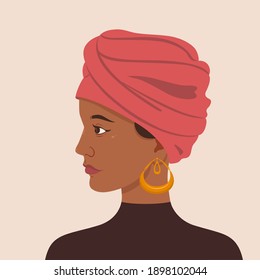 Portrait Of A Girl In A Turban. Vector Graphics.