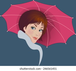 Portrait of a girl with an umbrella illustration