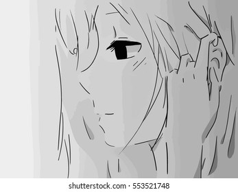 portrait of a girl, vector, in anime style.