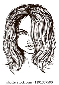 portrait of a girl in vector. the floor of the face is covered with hair. silhouette
