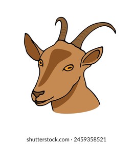 portrait of a goat, hand-drawn in color on a white background