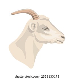 Retrato de la cabeza de cabra de perfil. Icono de animal de granja. Ilustración vectorial aislada en un fondo blanco.