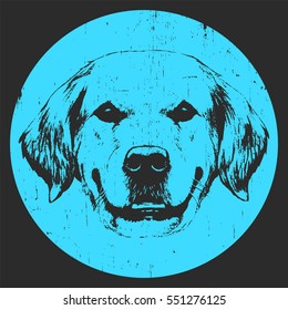 Portrait of Golden Retriever. Hand drawn illustration. Vector.