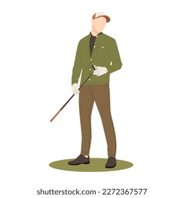 portrait of golf player standing with holding stick golf illustration