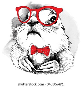 Portrait of a gopher in red glasses and tie. Vector illustration.