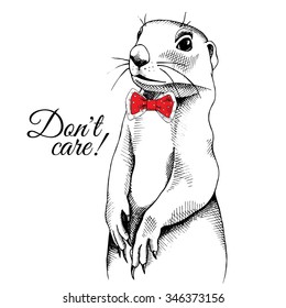 Portrait of a gopher in red tie. Vector illustration.