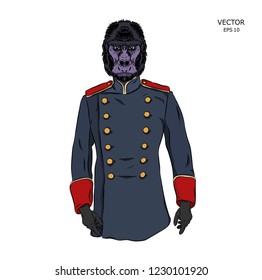 
Portrait of a gorilla in old military uniform. Can be used for printing on T-shirts, flyers and stuff. Vector illustration