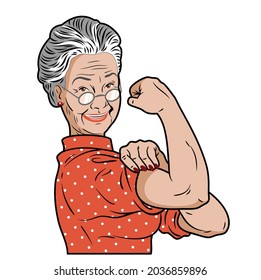 Portrait of grandmother, girl power, we can do it, strong woman, poster, social 