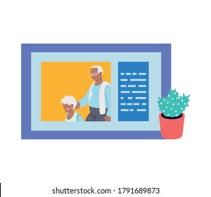 portrait of grandparents smiling at home vector illustration design