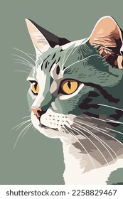 Portrait of a gray cat on a green background. Vector illustration. wall art print poster