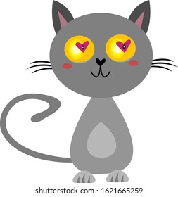 Portrait of a gray cat with shining eyes in love concept of pets and Valentine's day object on a white background