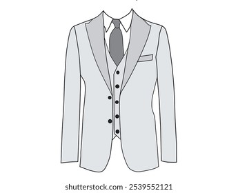 Retrato de una camisa de esmoquin gris y un lazo negro sobre un fondo blanco. Tema de moda de ropa formal para hombres.