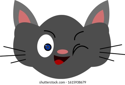 Portrait of a gray winking cat with a cute smile and mustache object on a white background pet concept.