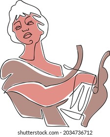 Portrait of the Greek Muse. Line art vector