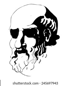 Portrait Greek Philosopher. Old Bearded Head. Vector 