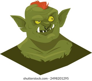 a portrait of a green monster, an evil goblin or orc.