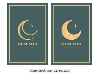 Portrait of greeting card to celebrate eid al-Adha with moon and star illustration.