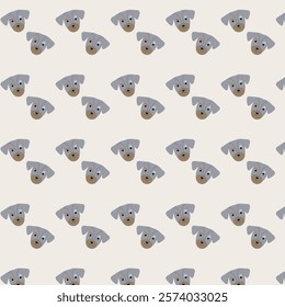Portrait of grey dog seamless pattern on beige background,cute puppy face pattern