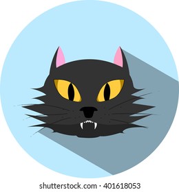 Portrait of grey striped cat face in circle muzzle of a gray cat