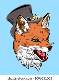 A portrait of a grim fox in an old cheek tattoo style