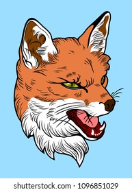 A Portrait Of A Grim Fox In An Old Cheek Tattoo Style