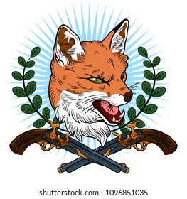 A portrait of a grim fox in an old cheek tattoo style