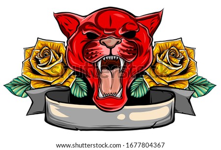 Portrait of a grinning Panther with a roses vector