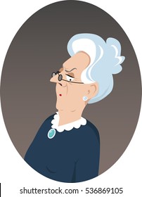 Portrait of a grumpy elderly woman in retro style clothes, EPS 8 vector illustration