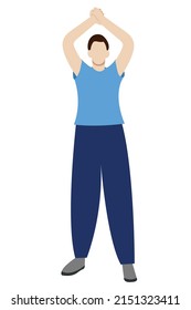Retrato de un hombre con las manos sobre su cabeza, vector plano sobre un fondo blanco, ilustración sin rostro