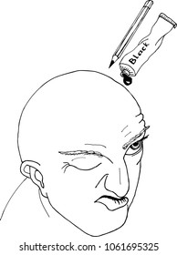 Portrait of hairless man.Freehand sketch drawing for adult antistress coloring book