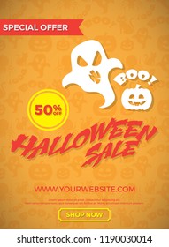 Portrait Halloween Web Banner with 50% sale off.